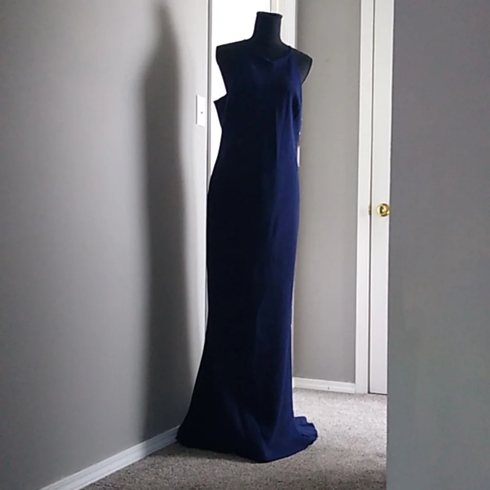 Calvin Klein Womens Maxi Dress Navy Blue Sleeveless Halter size 12 New With Tags - Picture 9 of 15